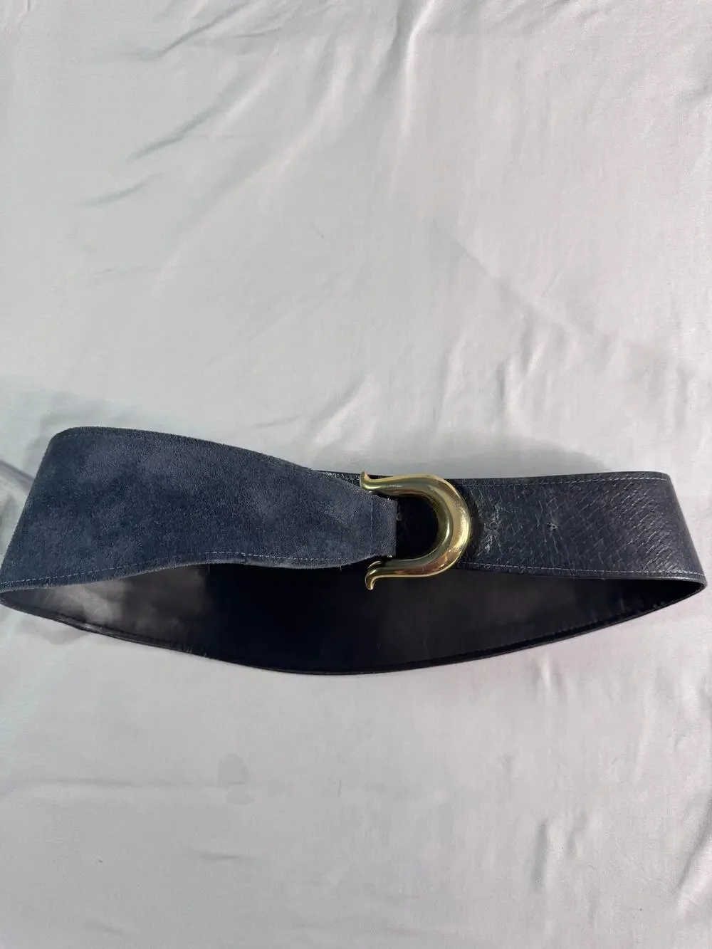 Vintage Sharon Burch Dallas Black Leather Suede Wide Belt Gold Buckle 28-34